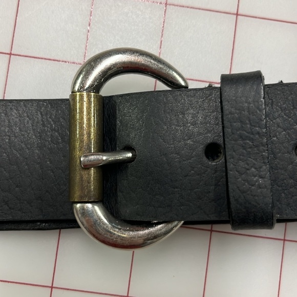 CALVIN KLEIN Moto Rhinestone Brass & Silver Stud/Buckle Black Leather Belt SZ XL - Picture 2 of 11